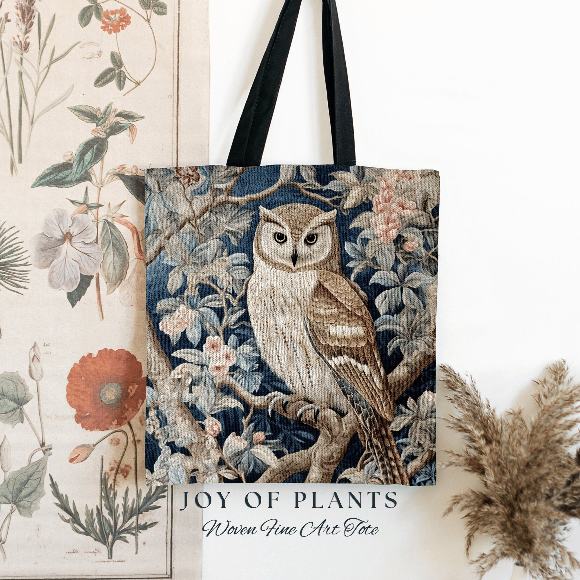 Victorian Gothic Owl Woven Tote | William Morris Inspired Tote Bag Pastel Goth Woodland Tapestry Tot