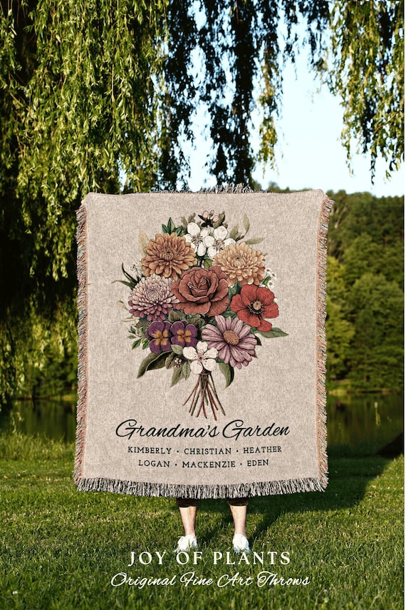 Personalized Birth Flower Blanket Custom Family Birth Month Flower Bouquet Woven Throw Blanket Birth Month Flower Custom Woven Blanket Etsy