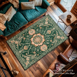 Statement Rug for Living Room | Emerald Green Aesthetic Maximalist Room Decor Classic Ornate Victorian Rug Nordic Accent for Elegant Bedroom afbeelding 8