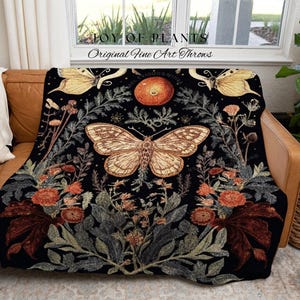 Moth Blanket Woven Tapestry Dark Cottagecore Decor Mystical | Dark Academia Moth Blanket Woven Tapestry Cottagecore Decor Butterfly Bedding