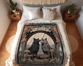 Boho Pastel Couples Blanket | Outdoorsy Anniversary Gift Custom Wolf Blanket Cottagecore Wedding Unique Couple Gifts Custom Name Blanket |