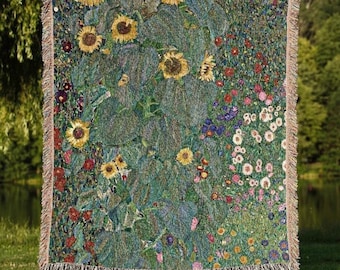 Klimt Tapestry 'Farm Garden with Sunflowers' | Gustav Klimt Sunflower Painting Fine Art Blanket Woven Throw | Famous Art Painting Blanket |