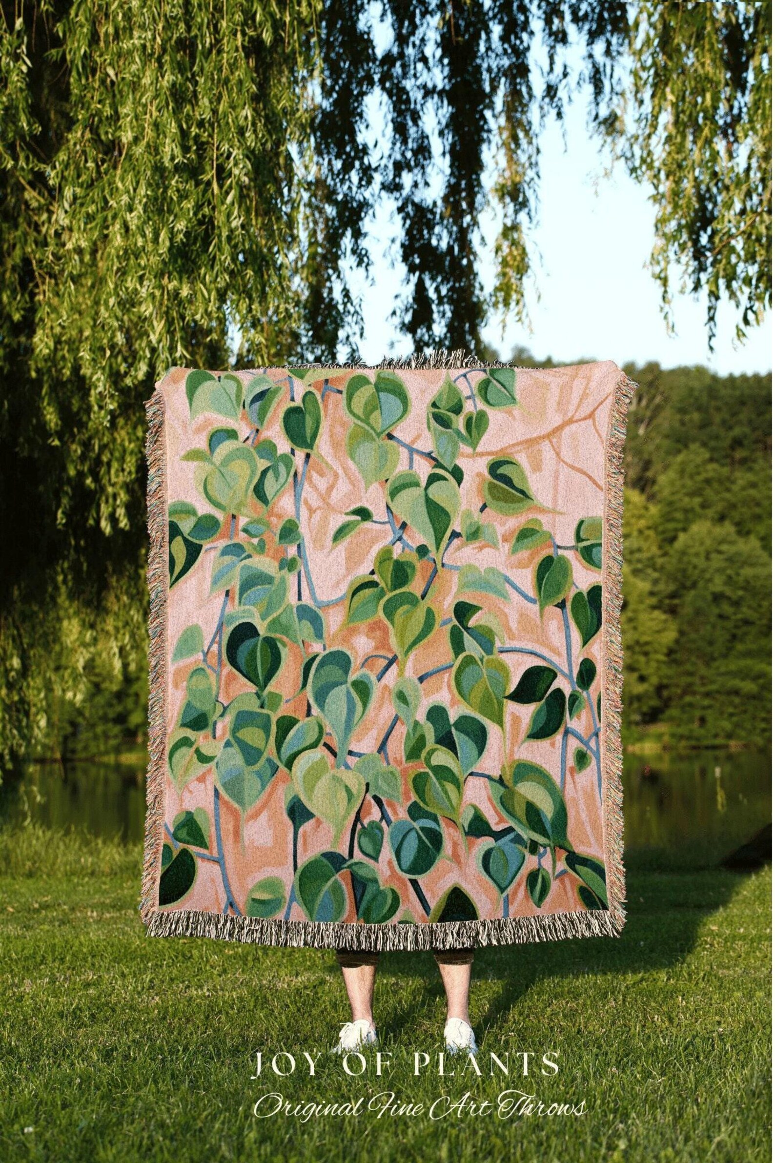 Baby Pink Botanical Throw Blanket | Nature Inspired Blanket Woven ...