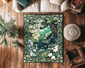 Botanical Aesthetic Forest Accent Rug | Dark Cottagecore Folklore Inspired Room Decor Ethereal Aesthetic Area Rug Fairycore Bedroom Mystical