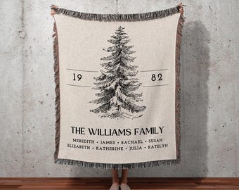 Vintage Family Tree Blanket | Christmas Gift Custom Family Tree Personalized Tapestry Meaningful Gift for Grandma Sentimental Family Gift |