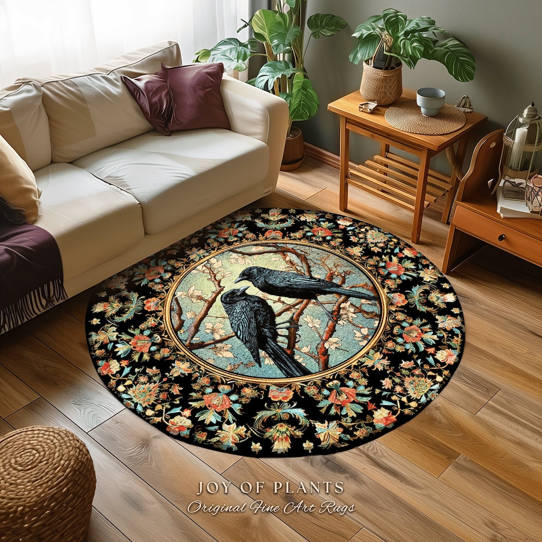 Woodland Fairycore Raven Whimsigoth Rug Victorian Gothic Decor