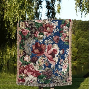Floral Tapestry Vintage Tapestry Poppy Flower Blanket Aesthetic Cottagecore Blanket Woven Tapestry Colorful Vintage Throw Blanket Woven