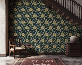 Rich Botanical Sophisticated Wallpaper | Moody Elegance Peel and Stick Wall Art Dark Academia Timeless Traditional Home Renter Friendly