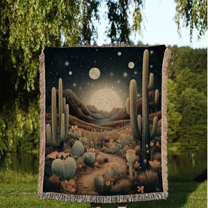 Southwestern Wall Art Woven Tapestry Wall Hanging | Desert Aesthetic Blanket Woven Tapestry | Desert Landscape Tapestry Whimsical Room Decor