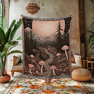 Woodland Mushroom Trail Cozy Throw | Cottagecore Fairytale Blanket Mystical Room Decor Mushroomcore Whimsical Gift for Mushroom Lover