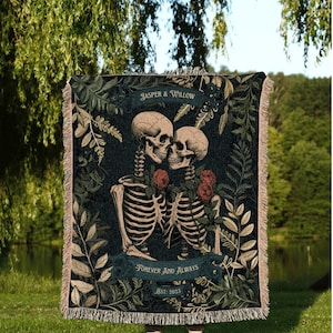 Marriage Blanket Personalized | Gothic Wedding Custom Blanket Woven Tapestry Spooky Wedding Personalized Anniversary Gift for Boyfriend Goth