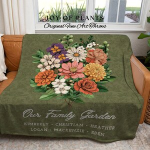 Grandmas Garden Custom Birth Flower Blanket Personalized Family Names Gift Mimi'S Garden Birth Month Flower Custom Bouquet Blanket Woven imagen 7