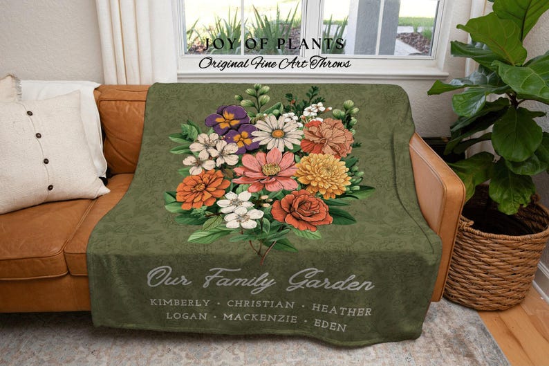 Grandmas Garden Custom Birth Flower Blanket Personalized Family Names Gift Mimi'S Garden Birth Month Flower Custom Bouquet Blanket Woven imagen 7