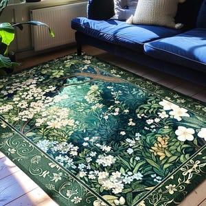 Dark Cottagecore Folklore Inspired Room Decor Ethereal Aesthetic Area Rug Fairycore Bedroom Mystical | Botanical Aesthetic Forest Accent Rug