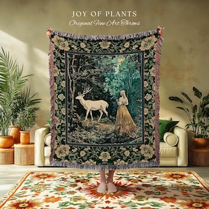 Dreamy Fairytale Forest Woven Wall Art | Folklore Inspired Ethereal Nature Tapestry Woodland Throw Blanket Botanical Elegance Magical Mystic