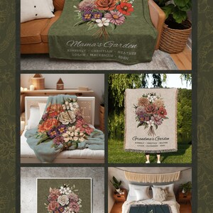 Grandmas Garden Custom Birth Flower Blanket Personalized Family Names Gift Mimi'S Garden Birth Month Flower Custom Bouquet Blanket Woven imagen 10