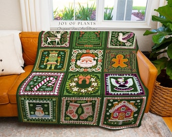 Retro Folk Art Cottagecore Christmas Blanket Vintage Patchwork Hygge Holiday Farmhouse Decor | Cute Cottage Scandi Festive Tapestry Throw