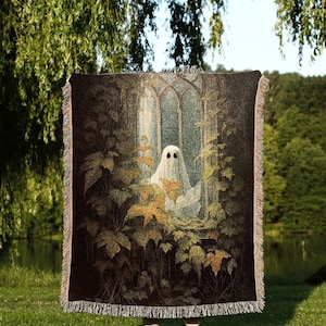 Victorian Ghost Art Tapestry Woven Throw Blanket | Spooky Ghost Blanket Dark Academia Decor Bedroom Whimsigoth Tapestry Woven Art Blanket |
