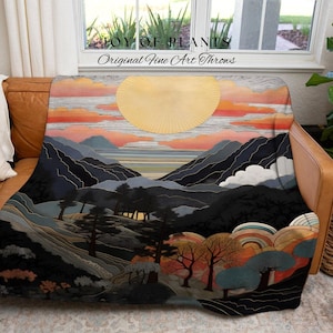 Minimalist Mountainscape Blanket | Mountain Tapestry Rustic Home Decor Housewarming Gift Blanket Nature Aesthetic Blanket Landscape Wall Art