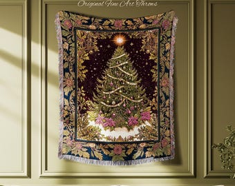 Wintertime Wonder Rustic Tree Tapestry | Vintage Holiday Cozy Cottagecore Decor Merry & Bright Cozy Winter Throw Boho Woven Festive Artwork