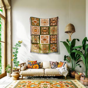 Retro Fall Pumpkin Blanket Woven Cozy | Autumn Colors Home Decor Whimsical Halloween Throw Blanket Book Nook Room Decor Fall Vibes Cute | image 9