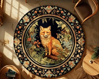 Eclectic Fox Area Rug | Whimsical Bedroom Decor William Morris Inspired Cottagecore Room Soft Aesthetic Dark Academia Style Rug Mystical