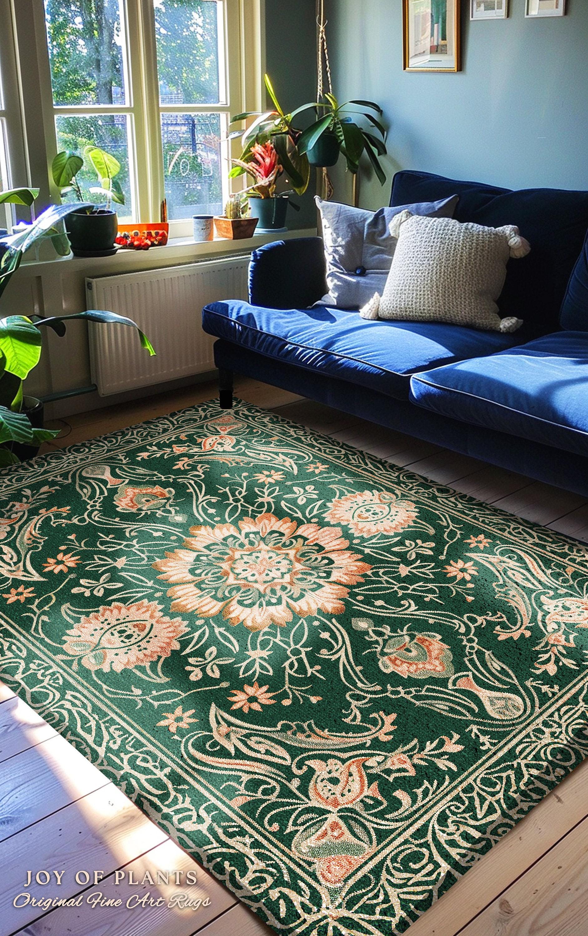 Statement Rug for Living Room | Emerald Green Aesthetic Maximalist