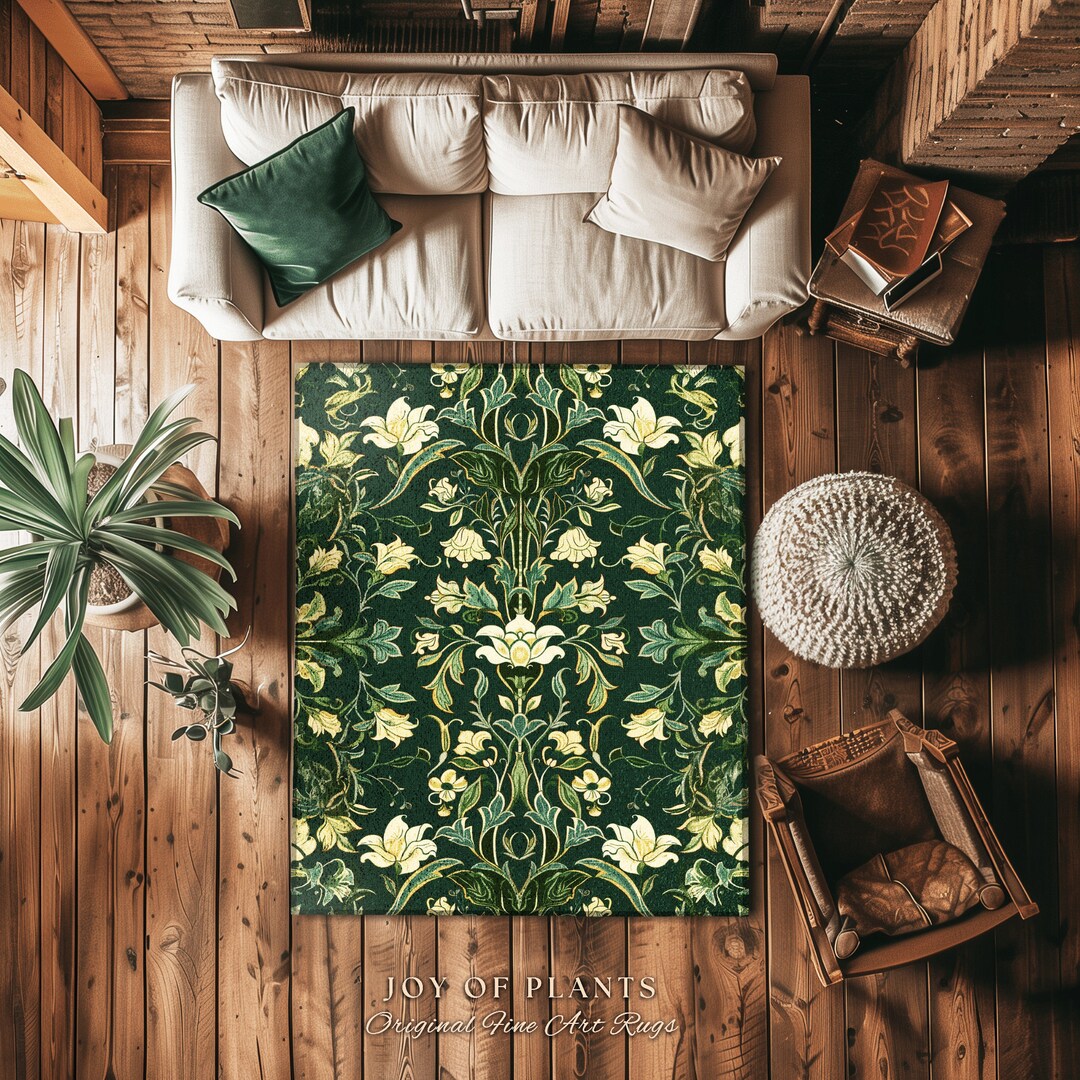 Maximilast Rug Floral Art Deco Modern Maximalist Rug | Emerald Green Botanical Bedroom ...