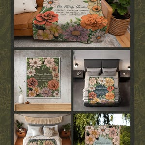 Grandma's Garden Birth Flower Blanket | Gift for Grandparents Custom Family Name Blanket Personalized Birth Month Flower Throw Blanket Woven image 7