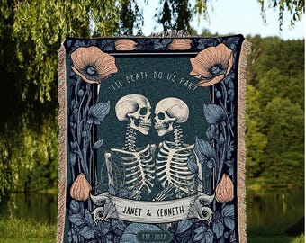 Gothic Anniversary Blanket Woven Tapestry | Gothic Wedding Custom Blanket Woven | Spooky Wedding Gift Personalized | Boho Halloween Wedding