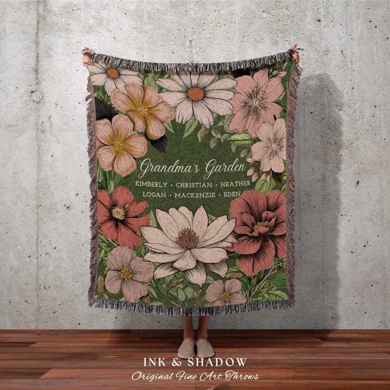 Grandma's Garden Birth Flower Blanket | Gift for Grandparents Custom Family Name Blanket Personalized Birth Month Flower Throw Blanket Woven image 10