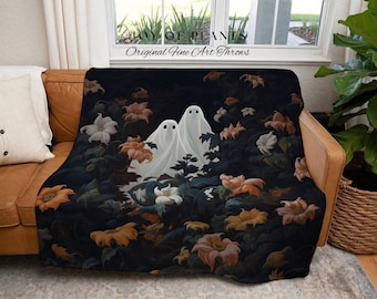 Gothic Ghost Blanket Floral | Woven Tapestry Blanket Macabre Wall Art Ghost Decor Spooky Tapestry Halloween Gift Dark Floral Ghost Painting