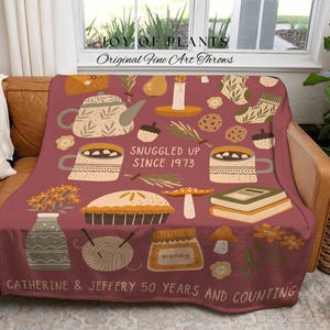 Anniversary Blanket Woven Tapestry | &#39;Snuggled Up&#39; Cozy Fall Home Decor Personalized Couples Blanket | Custom Anniversary Blanket Cozy Large