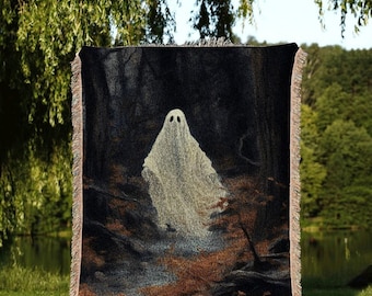 Dark Academia Room Decor Ghost Blanket Woven Throw | Macabre Wall Art Occult Decor Spooky Ghost Tapestry Gothic Gift Dark Cottagecore Decor