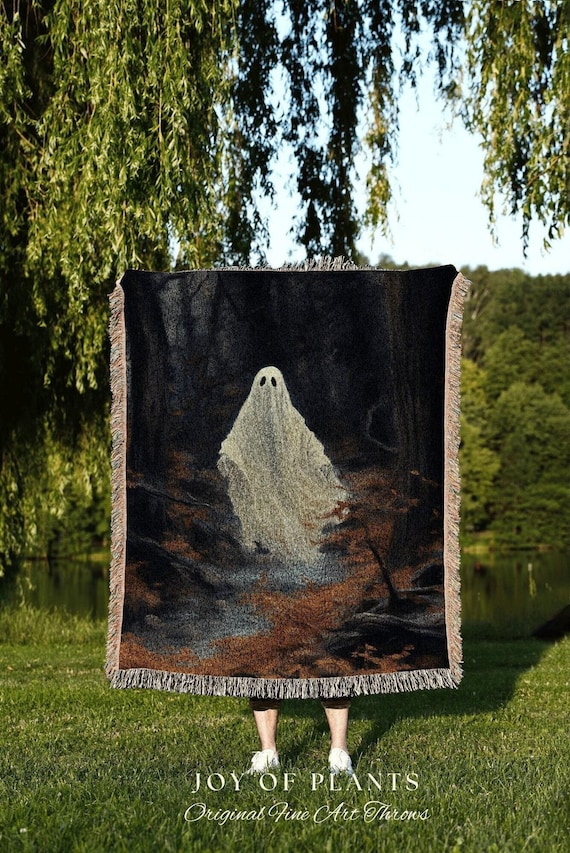 Dark Academia Room Decor Ghost Blanket Woven Throw | Macabre Wall Art Occult Decor Spooky Ghost Tapestry Gothic Gift Dark Cottagecore Decor