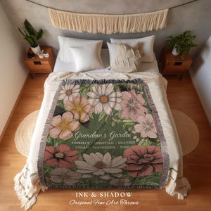 Grandma's Garden Birth Flower Blanket | Gift for Grandparents Custom Family Name Blanket Personalized Birth Month Flower Throw Blanket Woven image 9