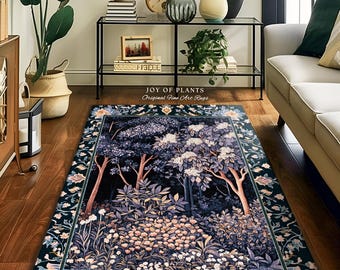Fairycore Aesthetic Botanical Rug | Dark Academia Ethereal Lavender Purple Area Rug Nature Inspired Woodland Wildflowers Decor Ethereal |