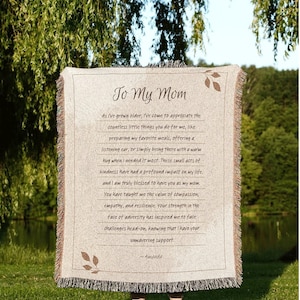 Woven Blanket Letter for Mom from Kids Personalized Handwriting Blanket Custom Gift Sentimental Gift for Her | Letter to Mom Custom Blanket