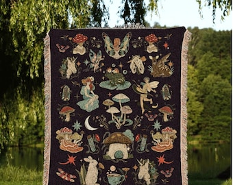 Fairycore Decor Woven Blanket | Celestial Fairy Tapestry Woven Decor | Cottagecore Aesthetic Blanket Woodland Magic Decor Celestial Blanket