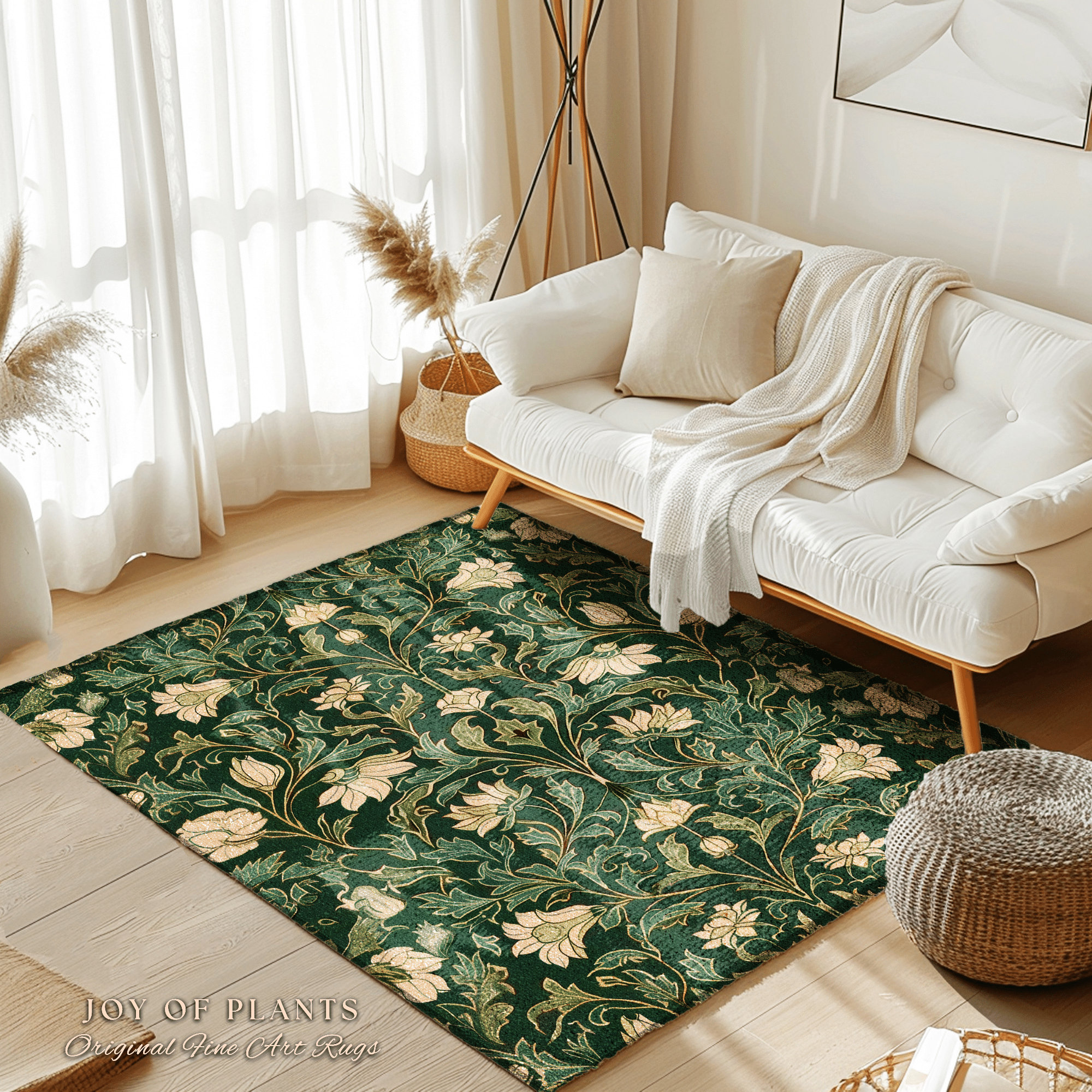 Victorian Gothic Floral Forest Green Rug Dark Botanical Art