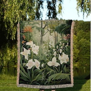 Moody Botanical Art Blanket | Nature Blanket Tapestry Botanical Fairy Grunge Room Decor Fairycore Floral Cottagecore Blanket Botanical Throw