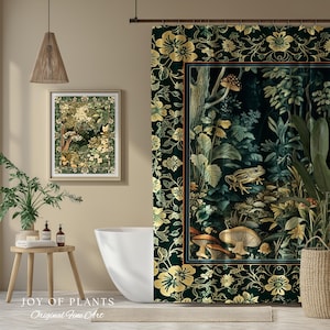Magical Mushroom Folklore Forest Bathroom Curtain | Cute Woodland Shower Goblincore Forest Woodland Whimsy Toadstool Aesthetic Nature Lover