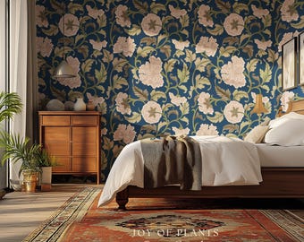 Refined Botanicals Bold Navy Wallpaper | Luxury Home Decor for Elegant Interiors Renter Friendly Accent Wall Heritage Inspired Statement Art