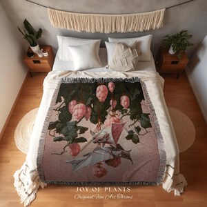 Raspberry Bat Blanket Cottagecore | Pastel Pink Dorm Room Decor Gothic Bat Tapestry Woven | Gothic Home Decor Throw Blanket Woven Tapestry | imagen 3