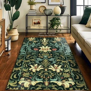Vintage Green Botanical Art Nouveau Rug William Morris Style Victorian ...