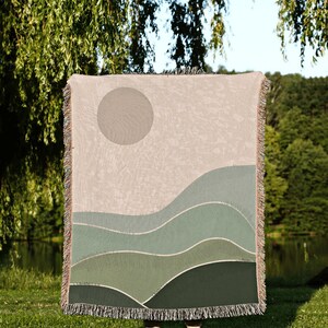 Sage Green Throw Blanket Boho Throw Blanket Woven Abstract Landscape Tapestry | Boho Decor Bedroom Throws Abstract Woven Blanket Boho Decor Bild 7