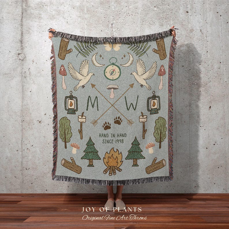 Outdoorsy Couples Blanket Custom Anniversary Gift Cottagecore Wedding Initials Blanket Personalized Couples Gift Blanket Custom Tapestry | image 7