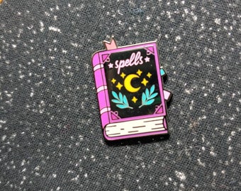 Spell Book, witchy Enamel Brooch Magnet needle minder