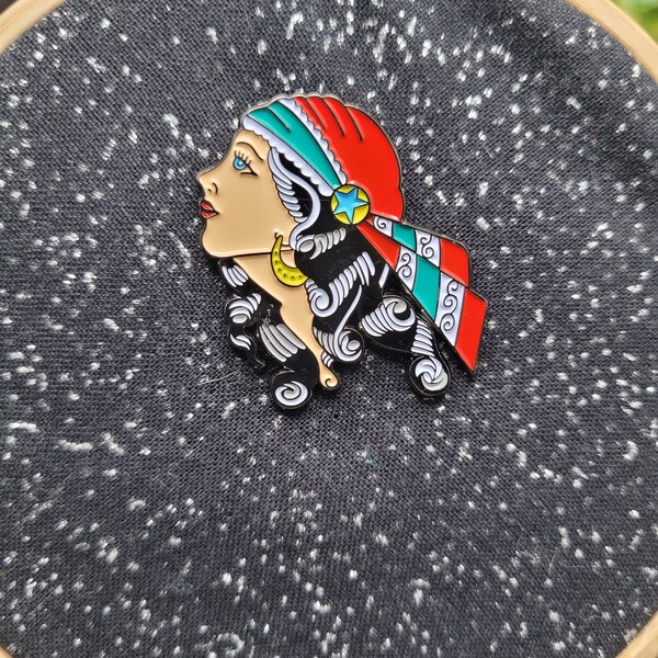 Fortune Teller Woman American Traditional Tattoo Enamel Brooch Magnet needle minder