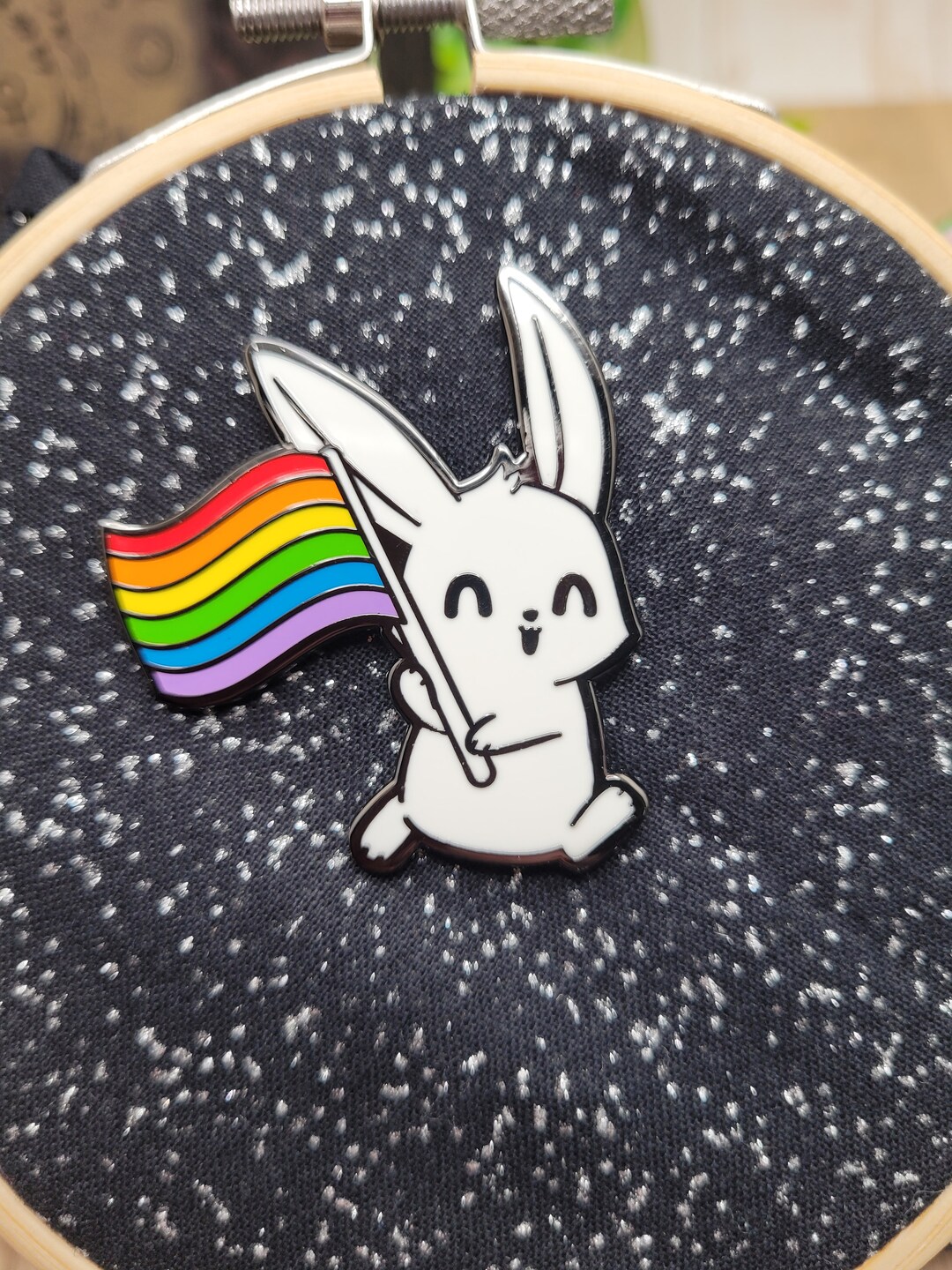 Pride Rabbit Merch Rabbit Waving Pride Flag Enamel Brooch Magnet Needle Minder - Etsy